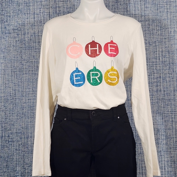 Kim Rogers Festive Ornaments Long Sleeve Top - Cream - Picture 1 of 4